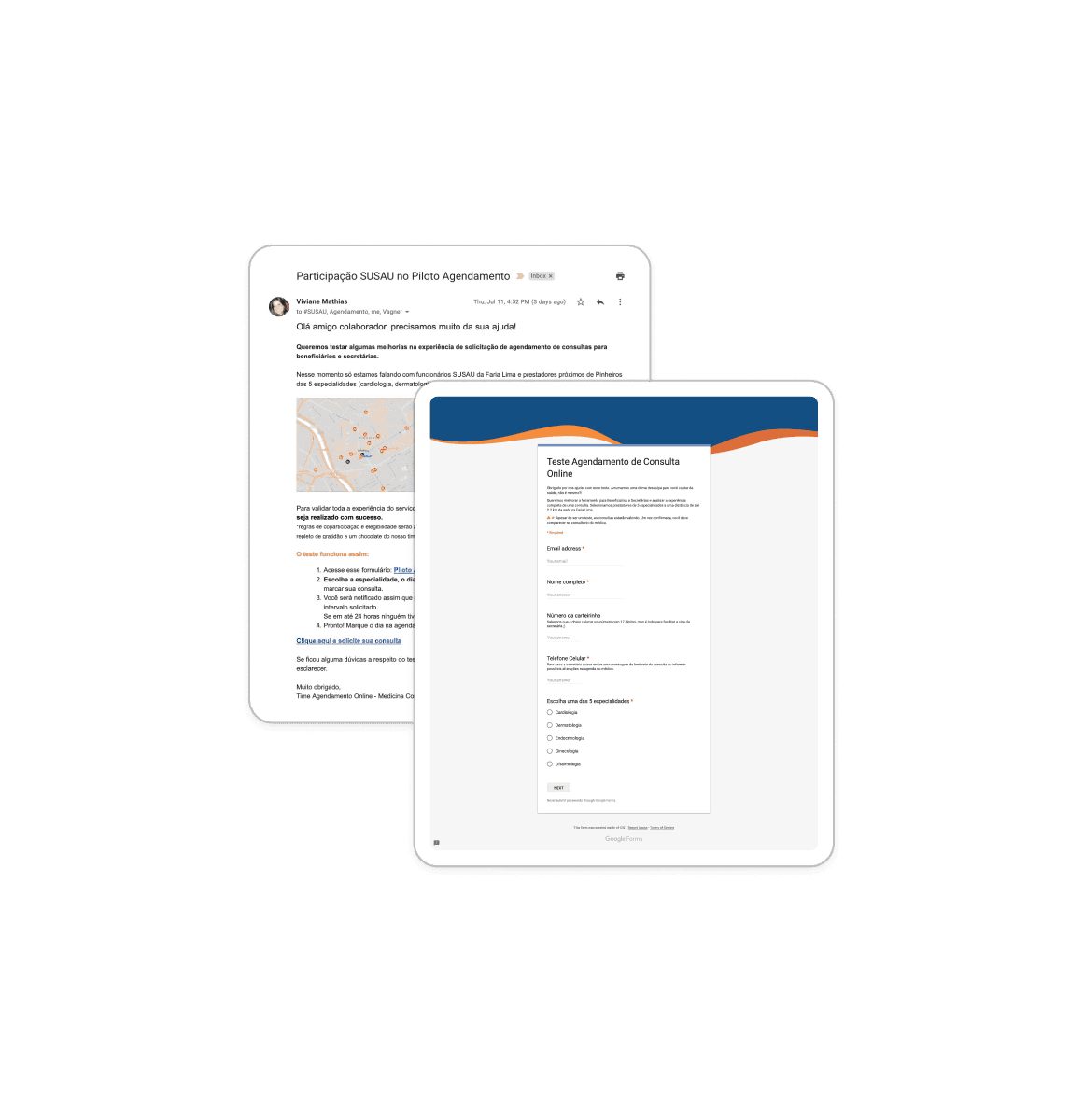Convite por email com formulário do teste