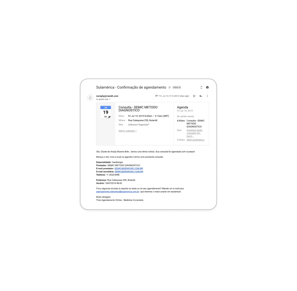 Email de confirmação da consulta