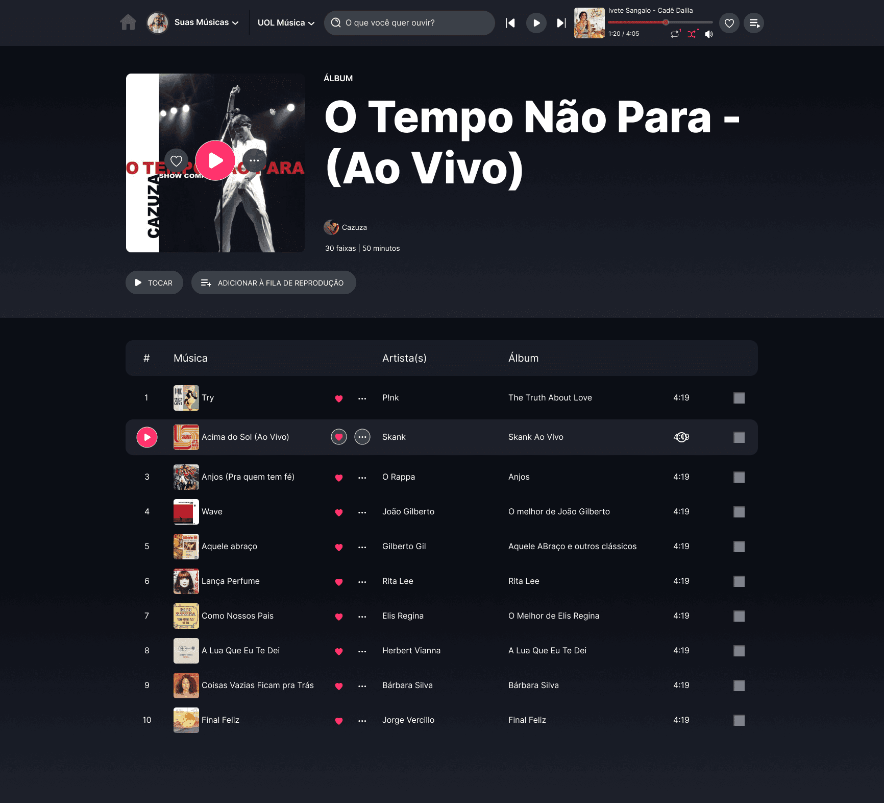 Tela de álbum do UOL Música